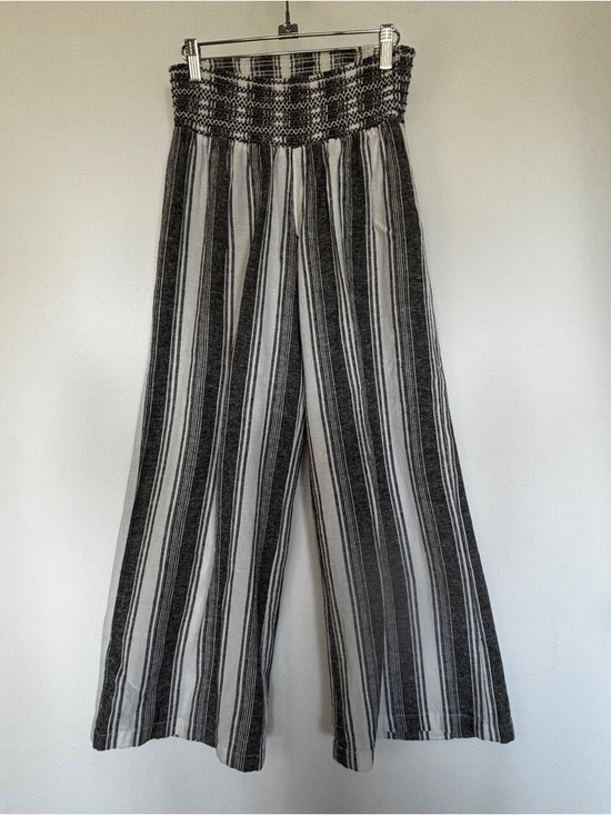 Rewash Pants - Rewash Sz L Linen/Cotton Black/White Wide Leg Pants Elastic Pull-on Pants Trendy
